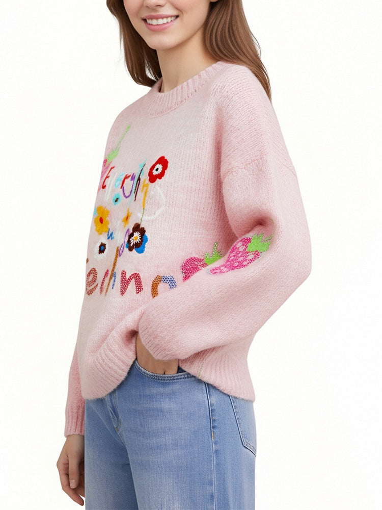 TCH Pink Rhinestone Knit Y2K Sweatshirt