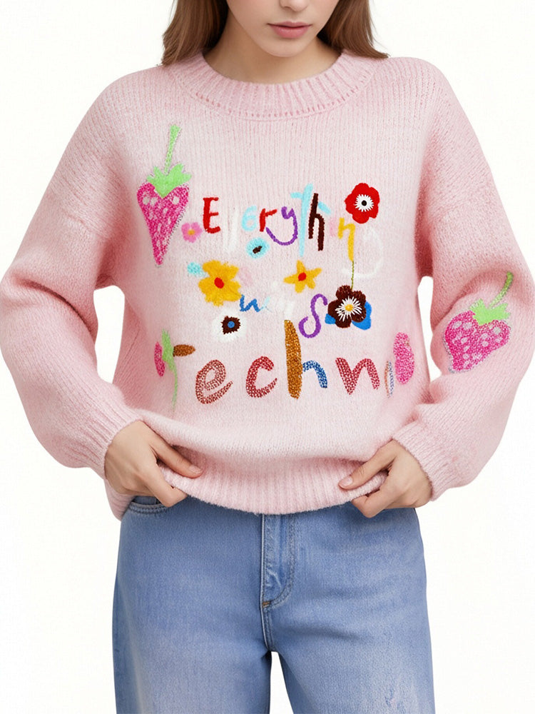 TCH Pink Rhinestone Knit Y2K Sweatshirt