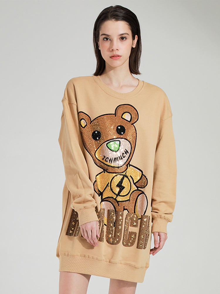TCH Cute Bear Luxury Rhinestone Mid-Length Sweatshirt