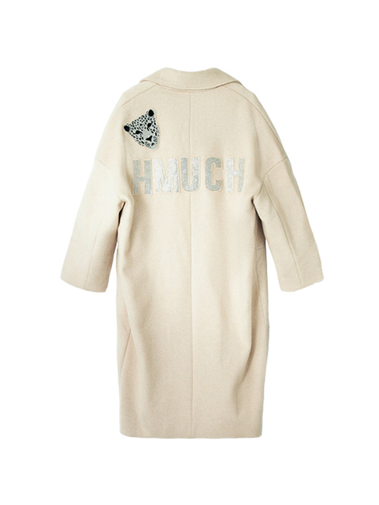TCH Graphic Double Breasted Wool Blend Mid Long Coat