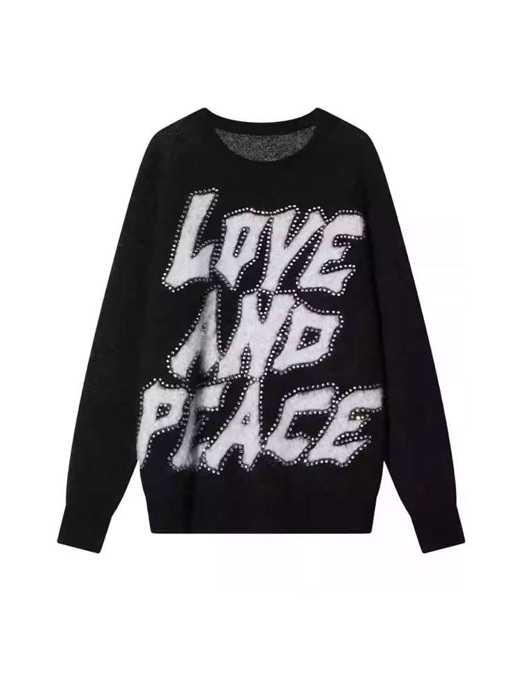 TCH Rhinestone Logo Overszied Ribbed Sweater