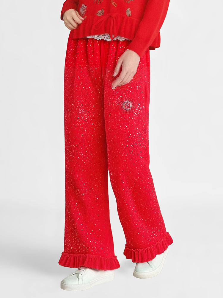 TCH Rhinestone Galaxy Velvet Straight-Leg Pants