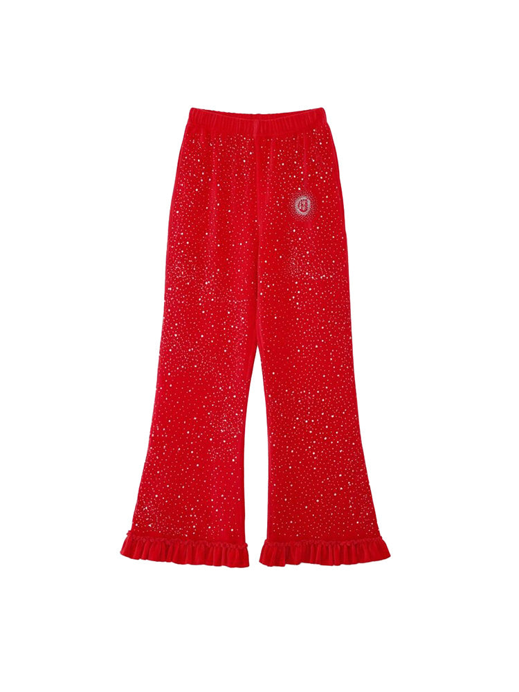 TCH Rhinestone Galaxy Velvet Straight-Leg Pants