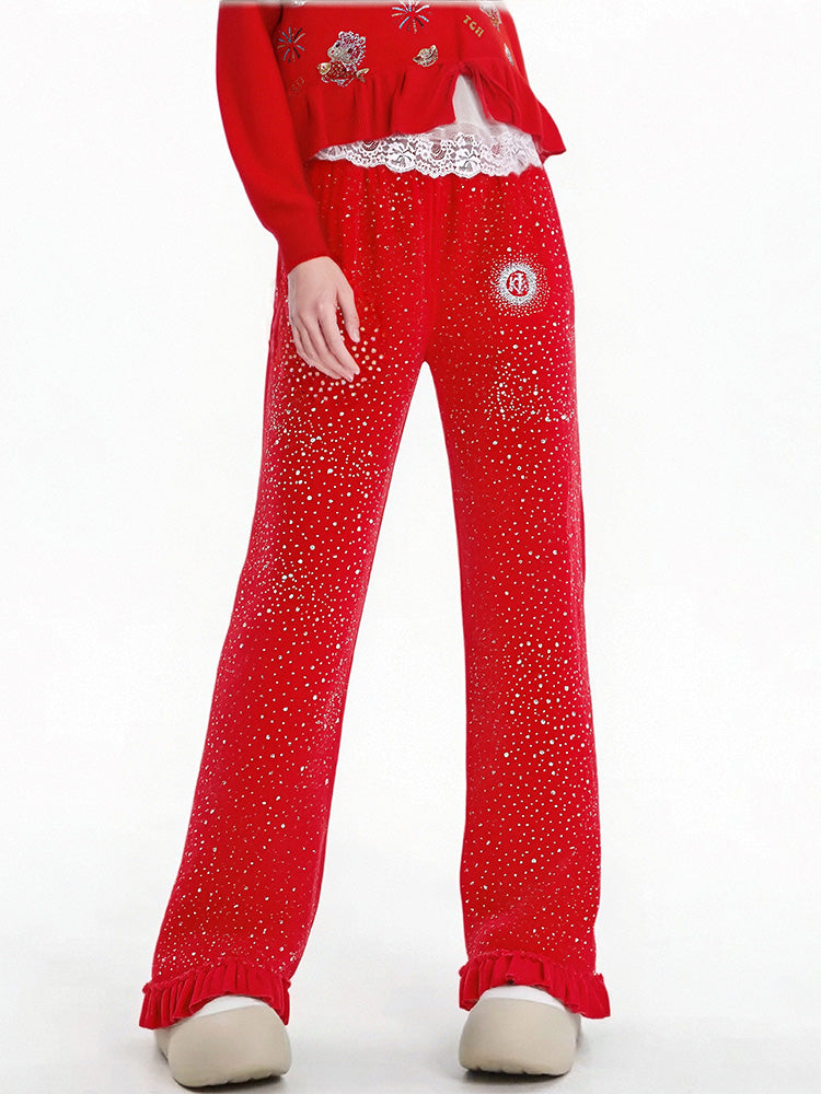 TCH Rhinestone Galaxy Velvet Straight-Leg Pants