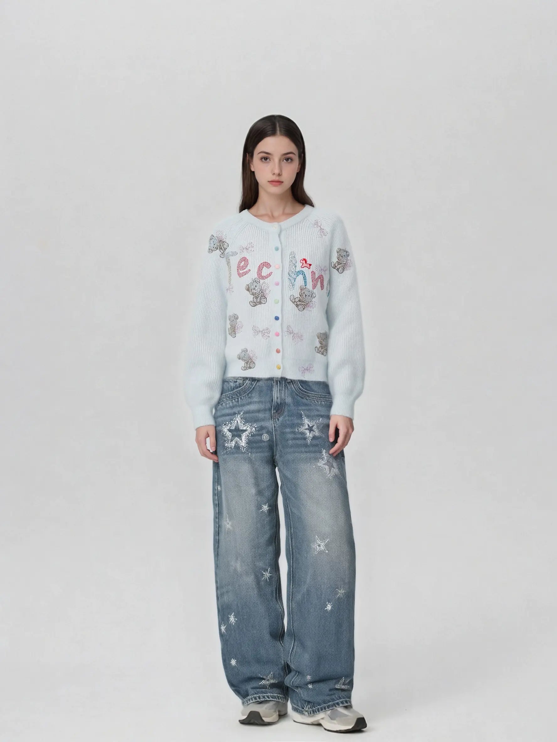 TCH Cosmic Star Rhinestone Wide-Leg Blue Jeans - M - US