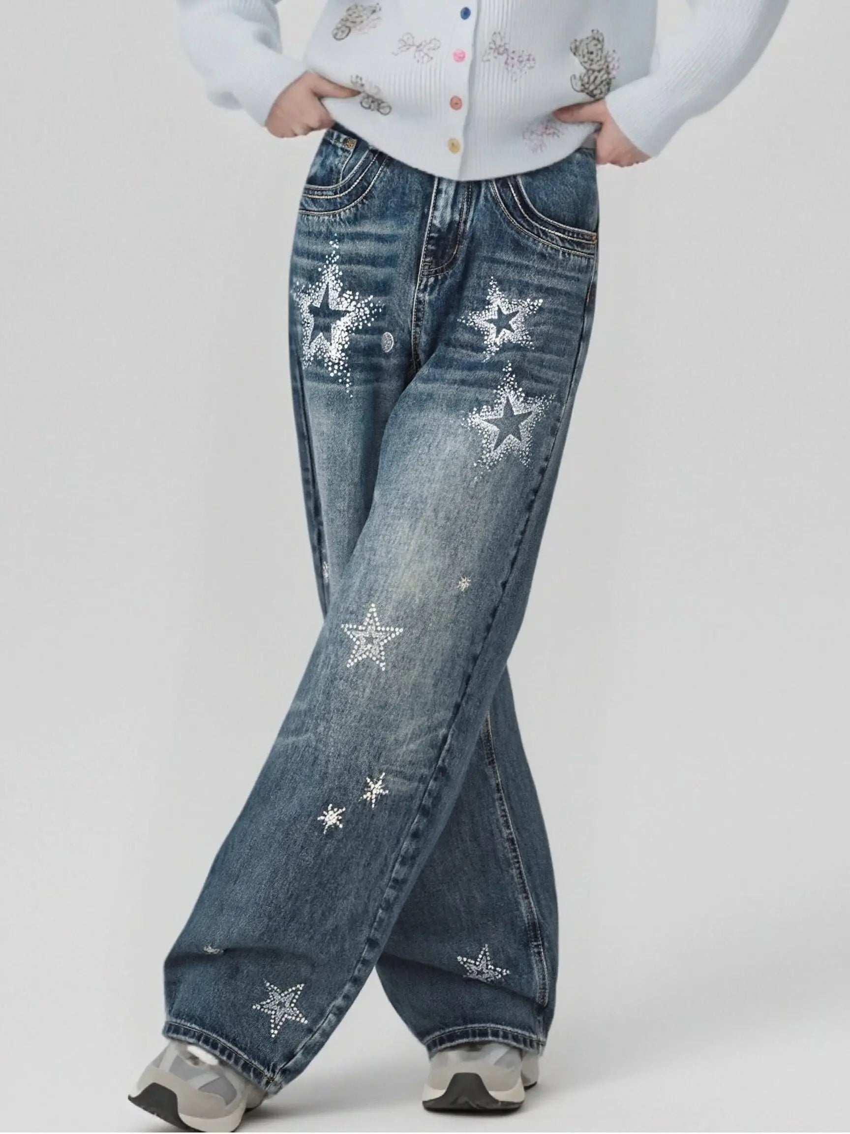 TCH Cosmic Star Rhinestone Wide-Leg Blue Jeans - M - US