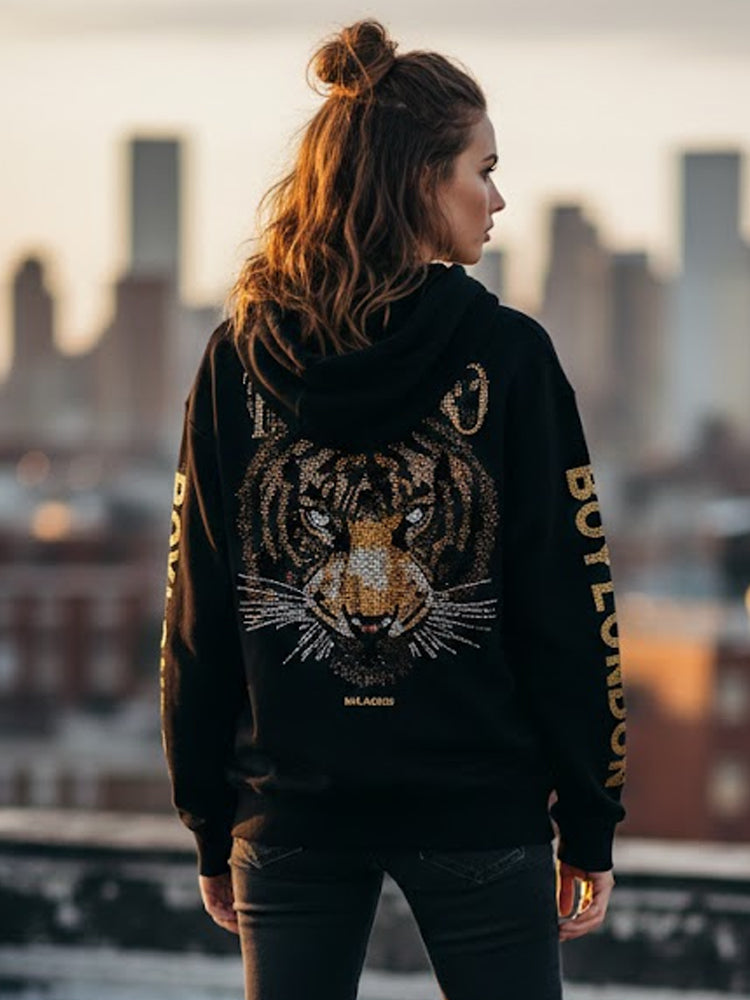TCH Rhinestone Wings&Tiger Cotton Hoodie