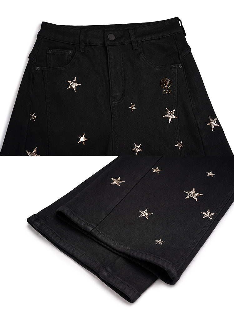 TCH Starry Rhinestone High Waist Denim Pants