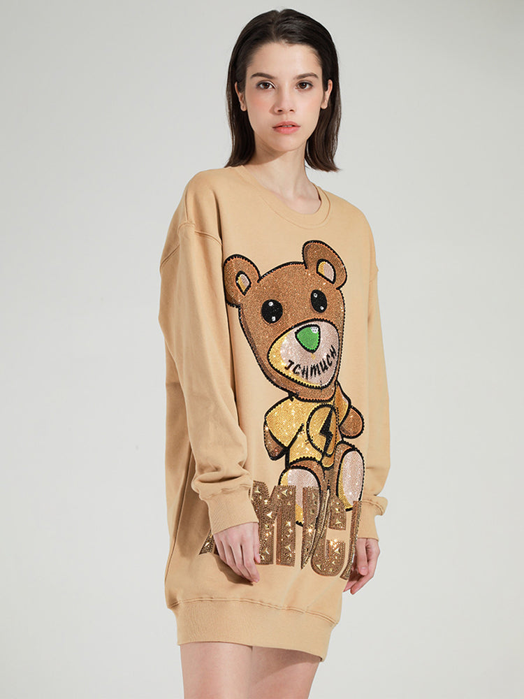TCH Cute Bear Luxury Rhinestone Mid-Length Sweatshirt