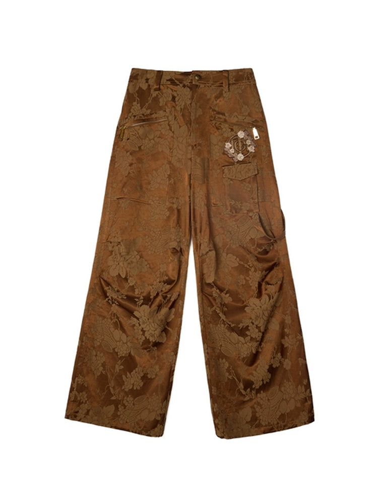 TCH Rhinestone Jacquard Straight Wide Leg Cargo Pants