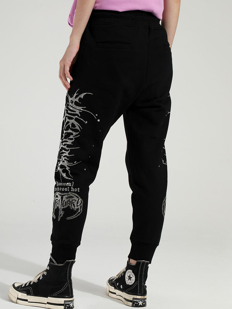 TCH Black Rhinestone Lettering Matching Track Pants