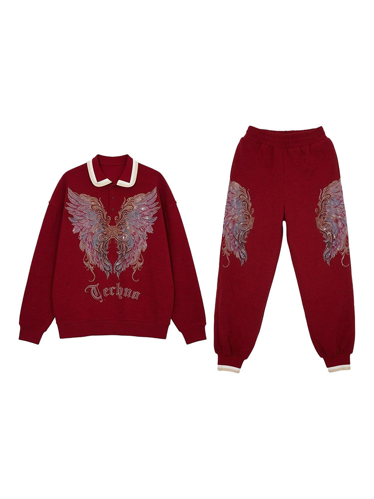 TCH Rhinestone Wings Shiny Graphic 2 Piece Tracksuits