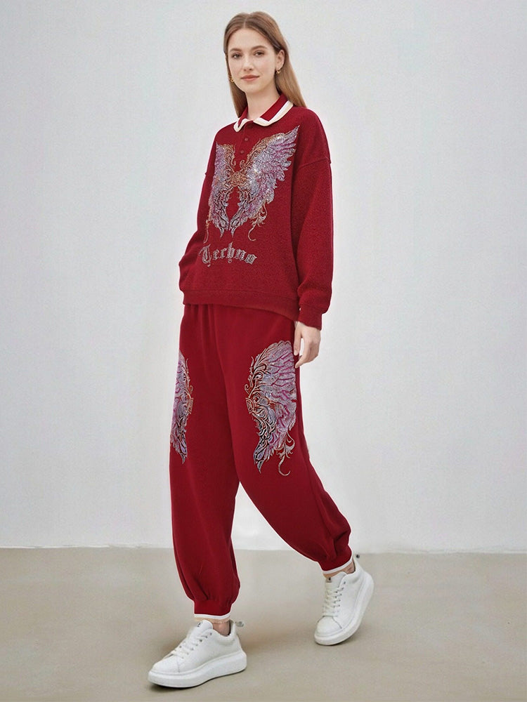TCH Rhinestone Wings Shiny Graphic 2 Piece Tracksuits