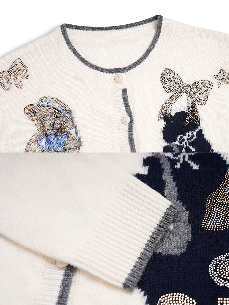 TCH Teddy Bear & Dog Rhinestone Knit Cardigan