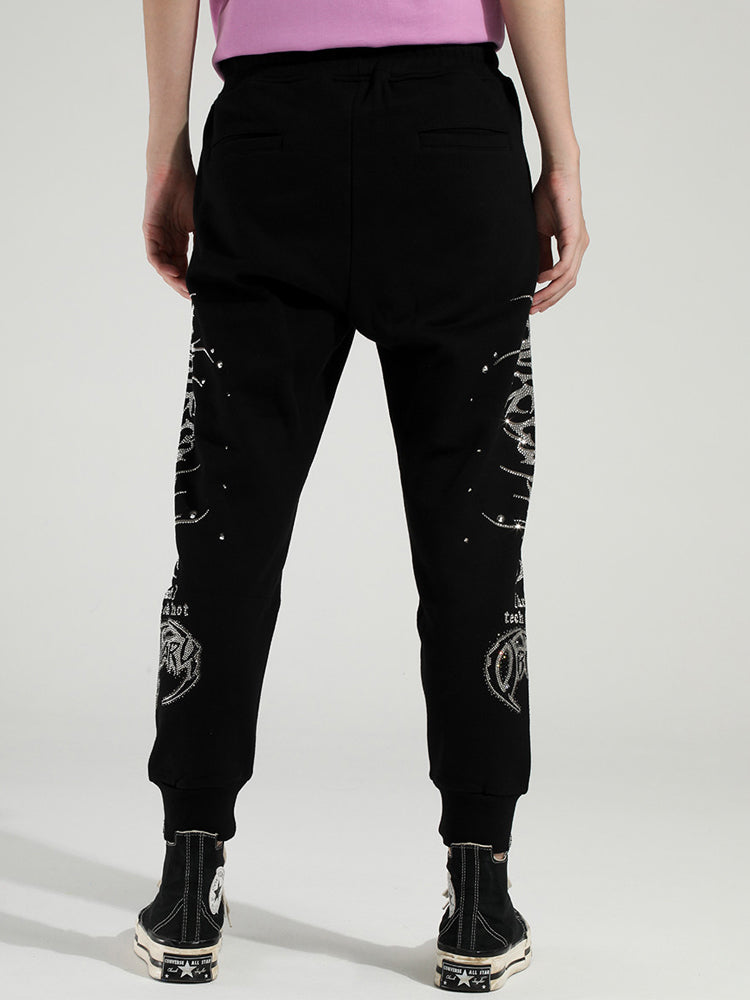 TCH Black Rhinestone Lettering Matching Track Pants