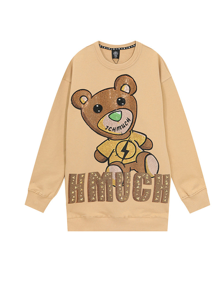 TCH Cute Bear Luxury Rhinestone Mid-Length Sweatshirt