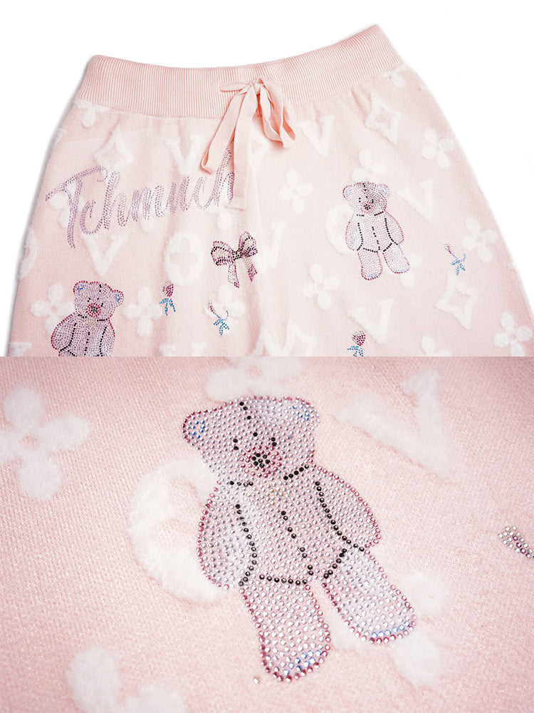 TCH Floral Rhinestone Teddy Bear Soft Sweatpants