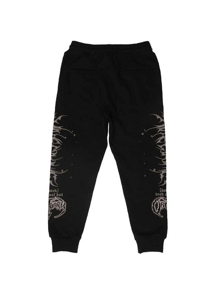 TCH Black Rhinestone Lettering Matching Track Pants