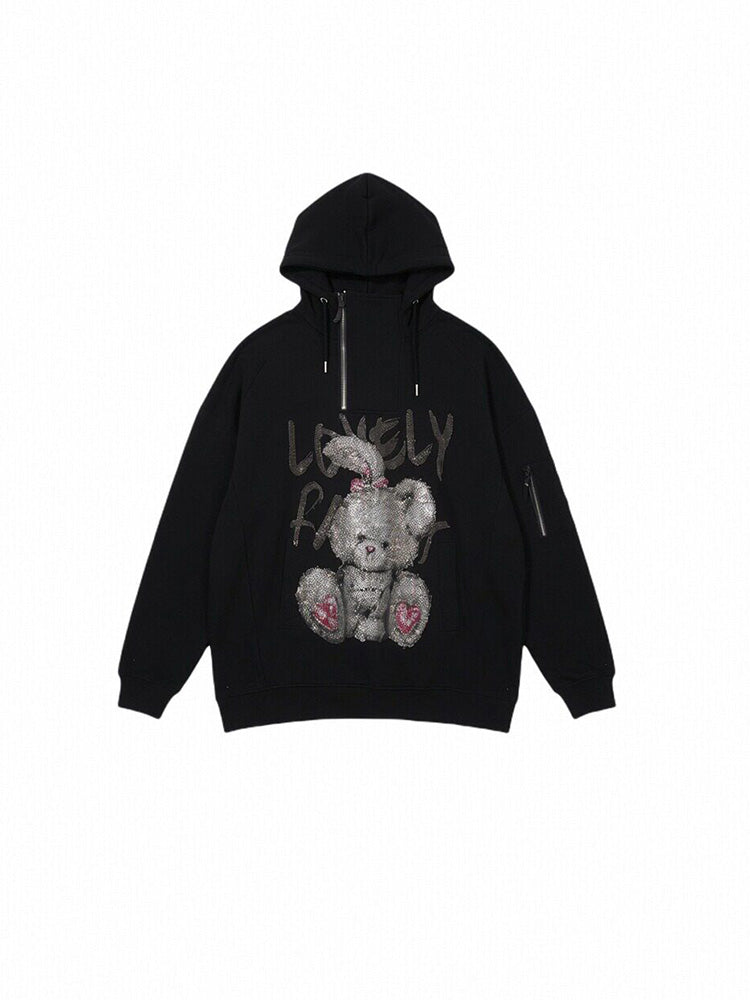 TCH Rhinestone Rabbit Black Hoodie