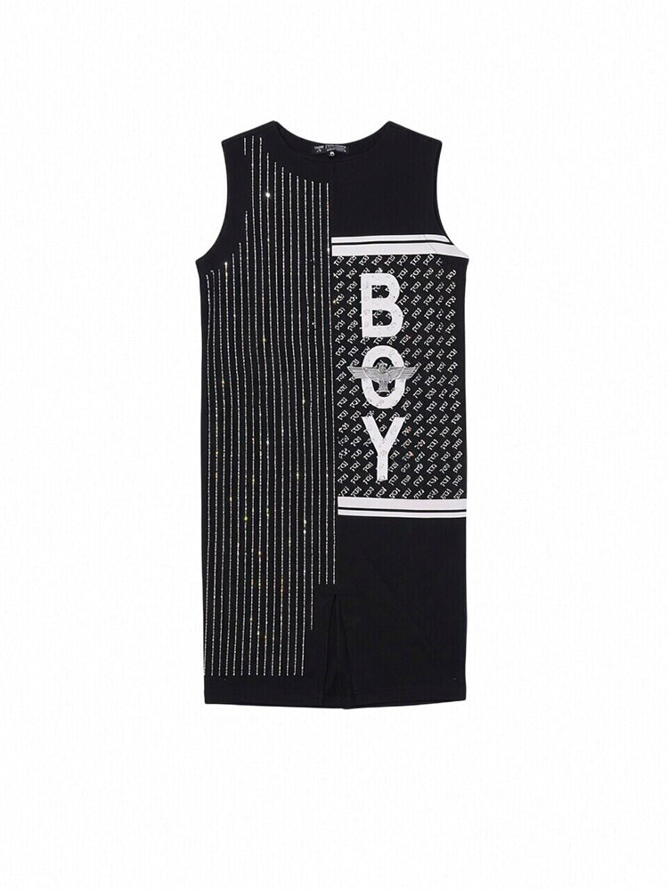 TCH Rhinestone Black Slit Tank Dress