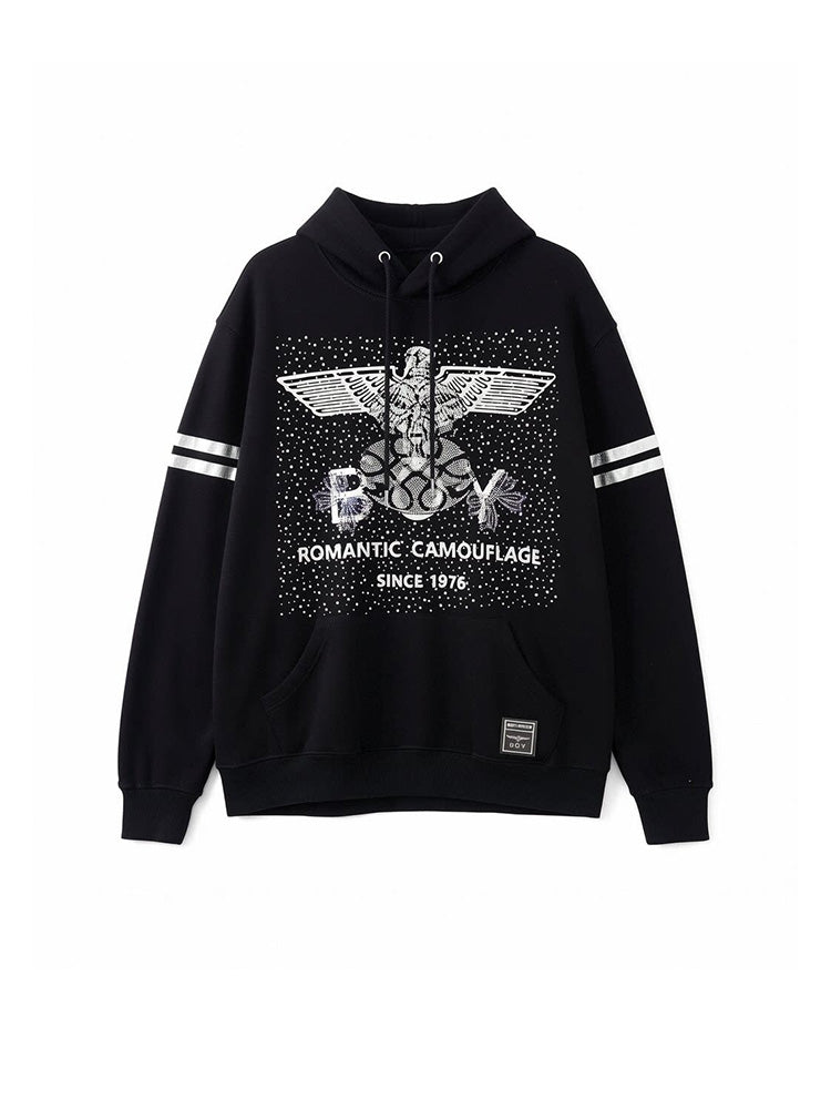 TCH Oversized Rhinestone Eagle Black Hoodie