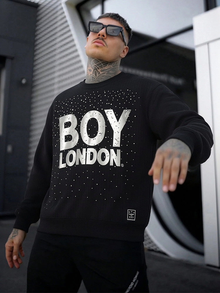 TCH Oversized Rhinestone Letter Black Sweatshirt