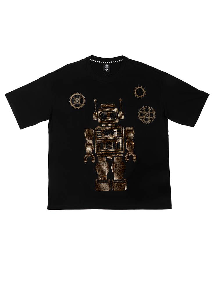 TCH Short Sleeve Robot Rhinestone Graphic T-Shirt