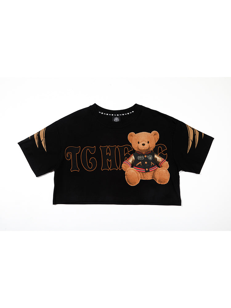 TCH Teddy Bear Rhinestone Cropped Top with Angel Wings
