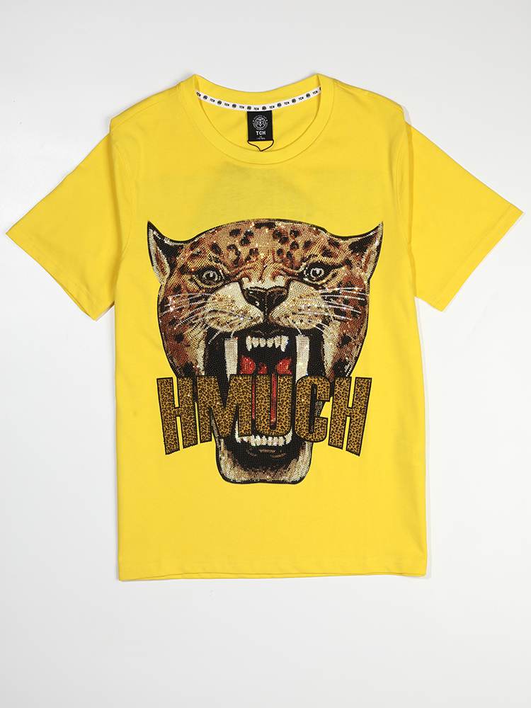 TCH Womens Roaring Leopard Rhinestone Short Sleeve T-Shirt