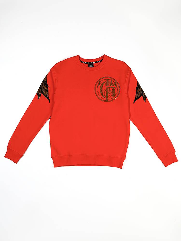 TCH Rhinestone Wing Long Sleeve Cotton Sweatshirt