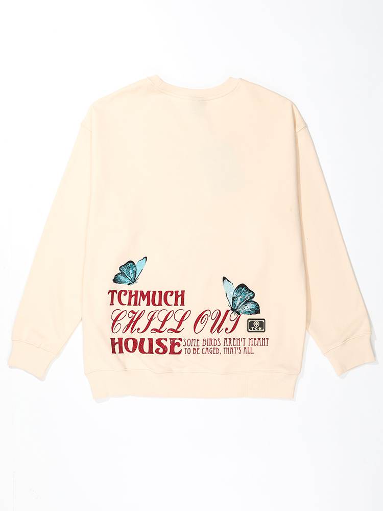 TCH Women's Rhinestone Crown Butterfly Oversized Sweatshirt