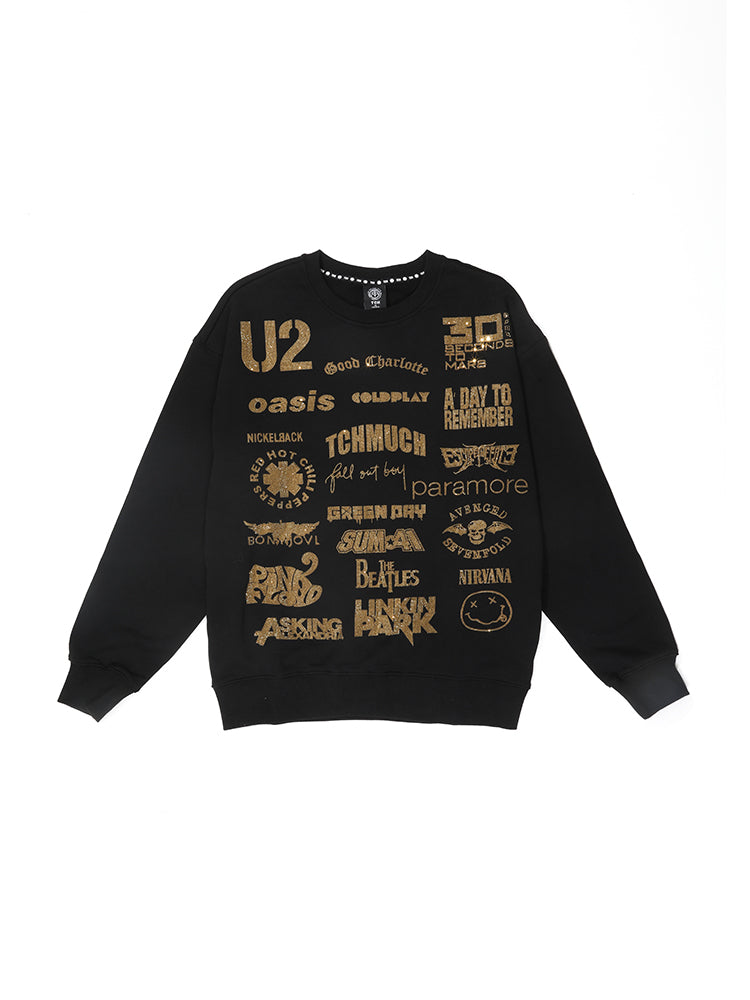 TCH Printed Rhinestone Crew Neck Oversized Sweatshirt