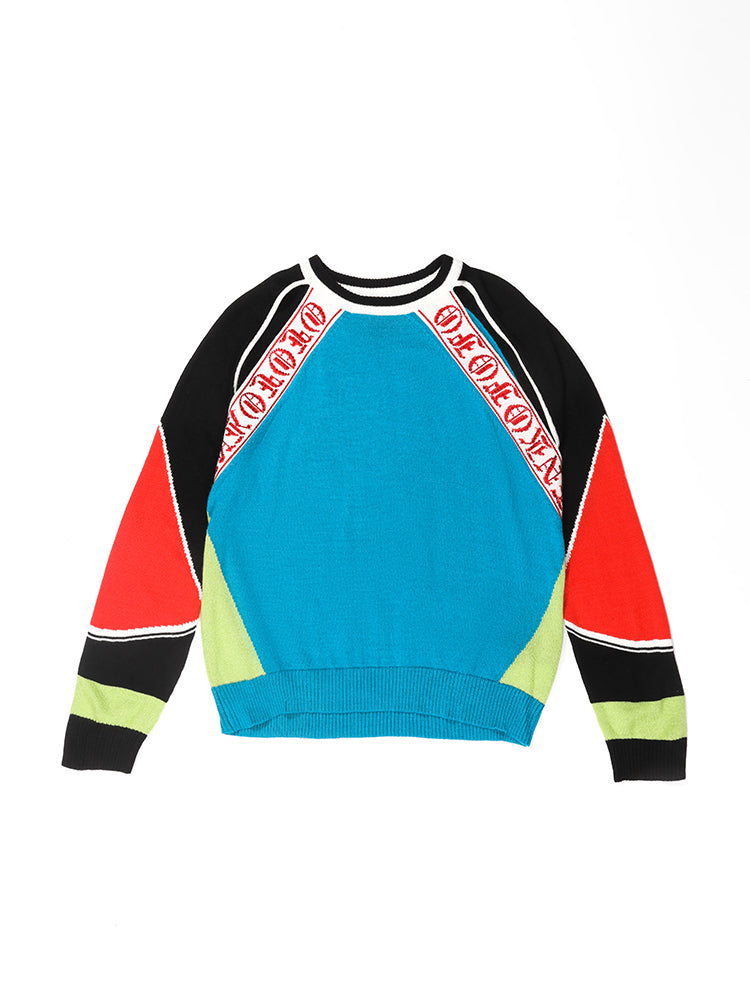 TCH Off-the-Shoulder Color Block Rhinestone Knitted Sweater