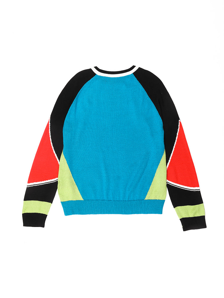 TCH Off-the-Shoulder Color Block Rhinestone Knitted Sweater