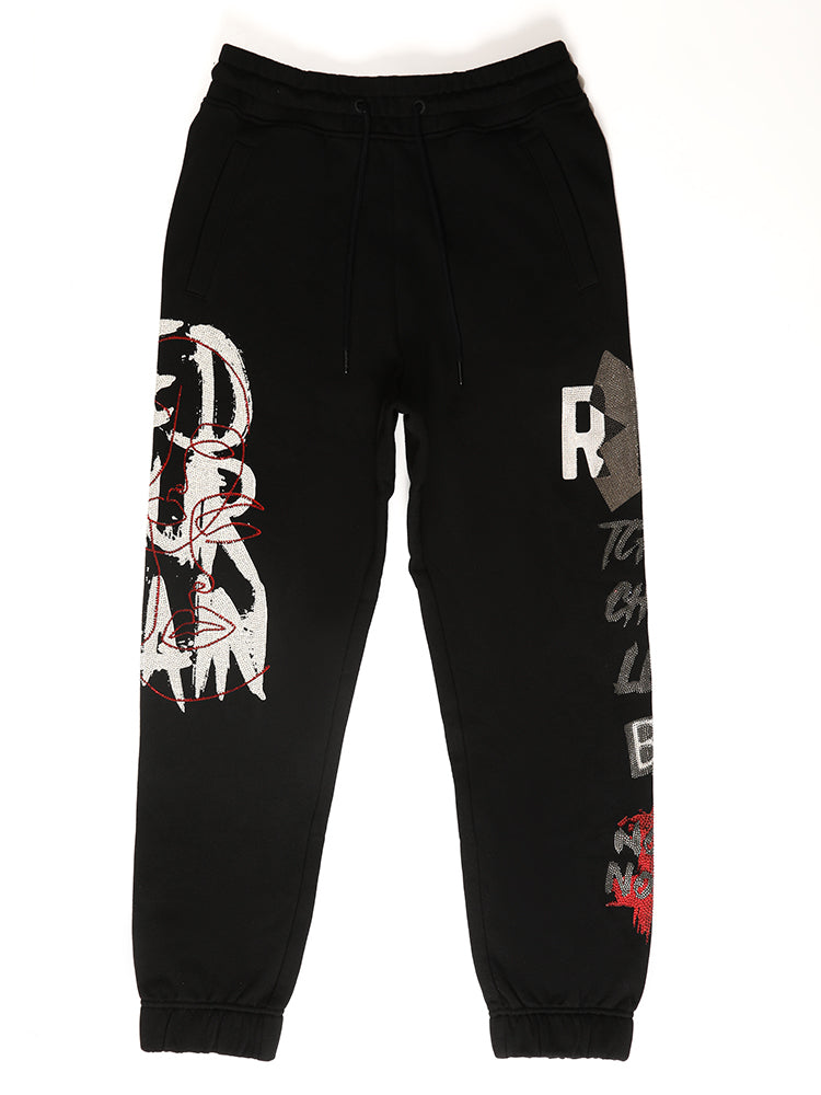 TCH Unisex Letter-Embellished Rhinestone Long Pants