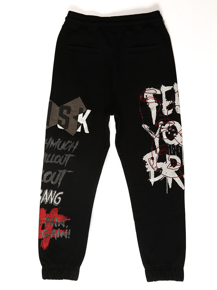 TCH Unisex Letter-Embellished Rhinestone Long Pants