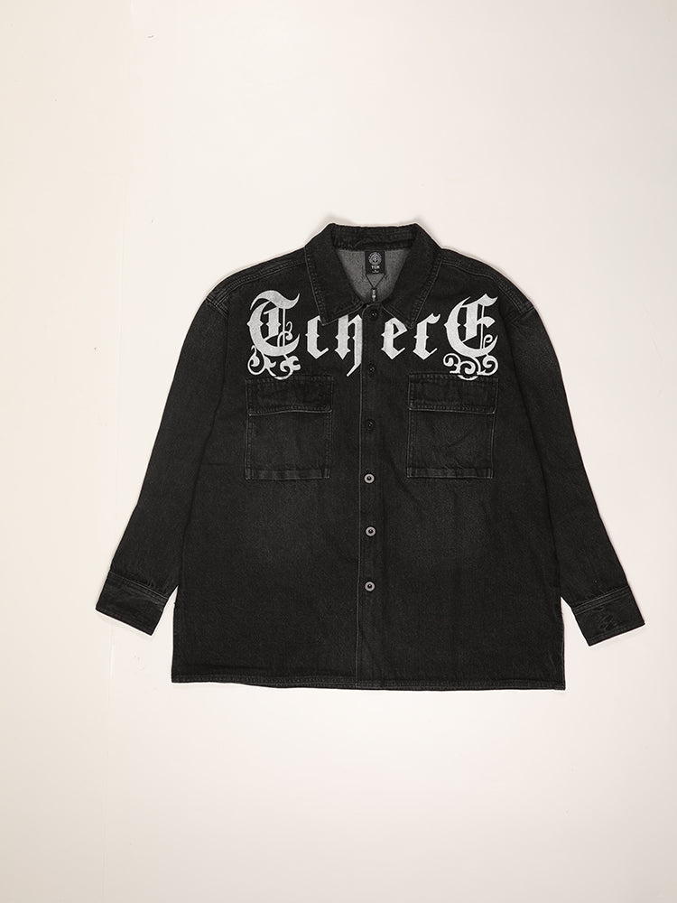 TCH Rhinestones Print Long Sleeve Denim Shirt