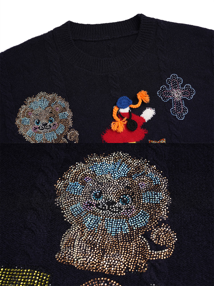 TCH Rhinestone Art Patch Knit Sweater