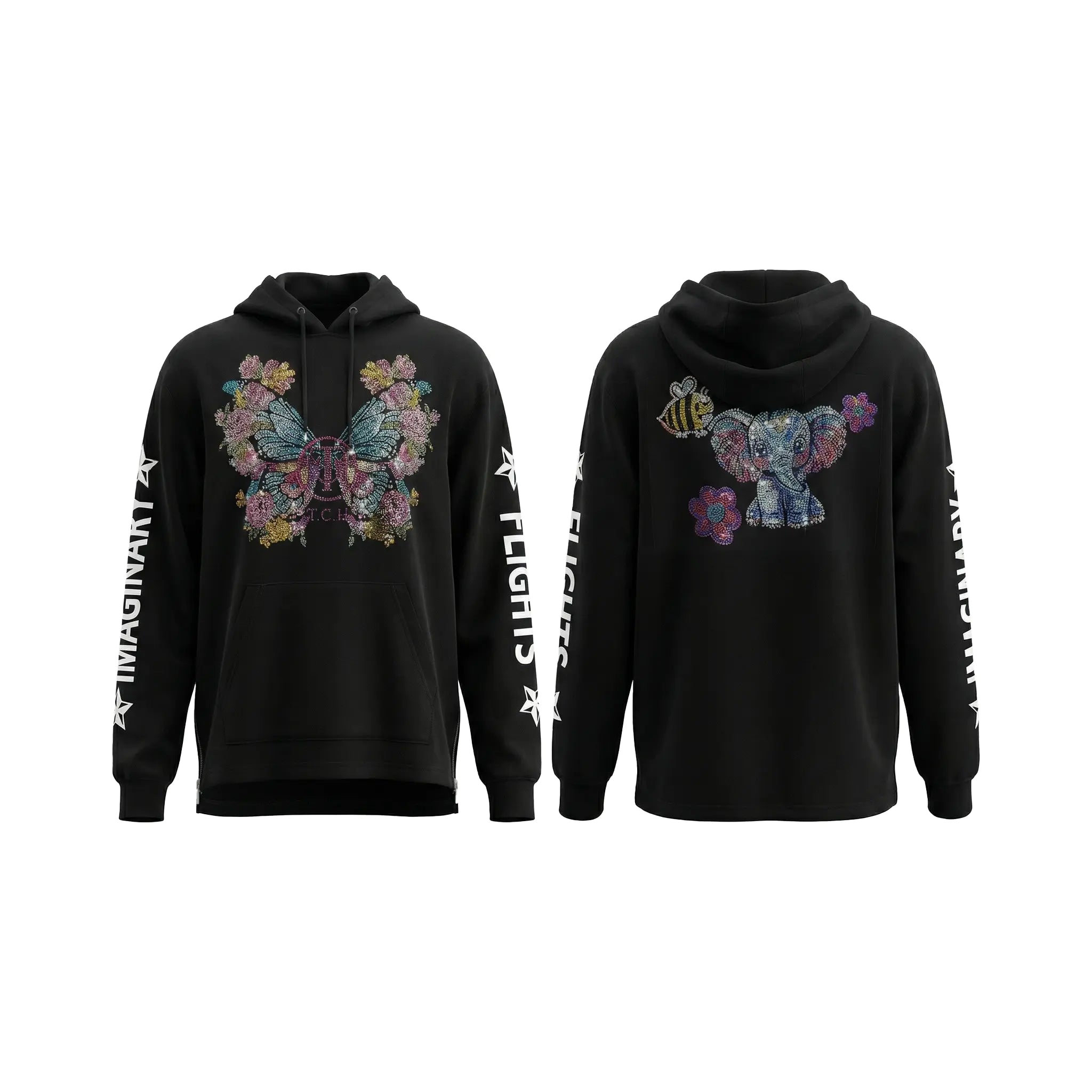 TCH Rhinestone Butterfly Elephant Hoodie Luxury Streetwear Brand Official Showcase