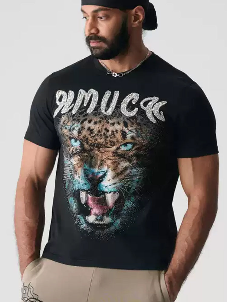 TCH Luxury Rhinestone Lion Print T-shirt