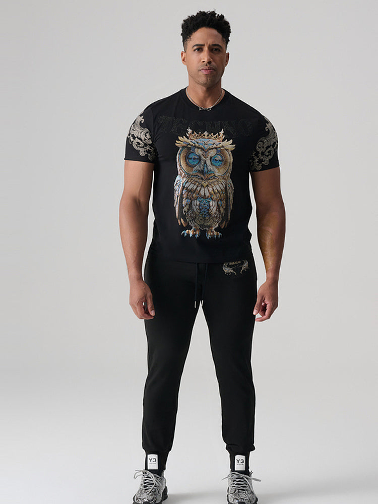TCH Graphic Owl Rhinestone Black T-Shirt