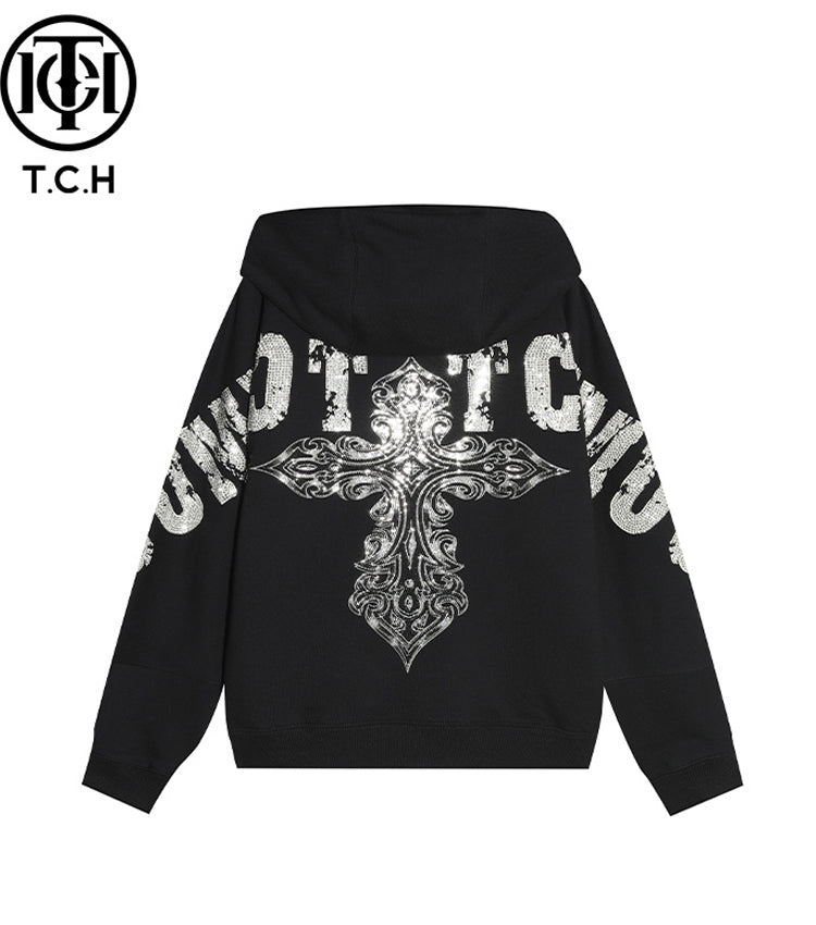 TCH Angry Bear Rhinestone Letter Hoodie