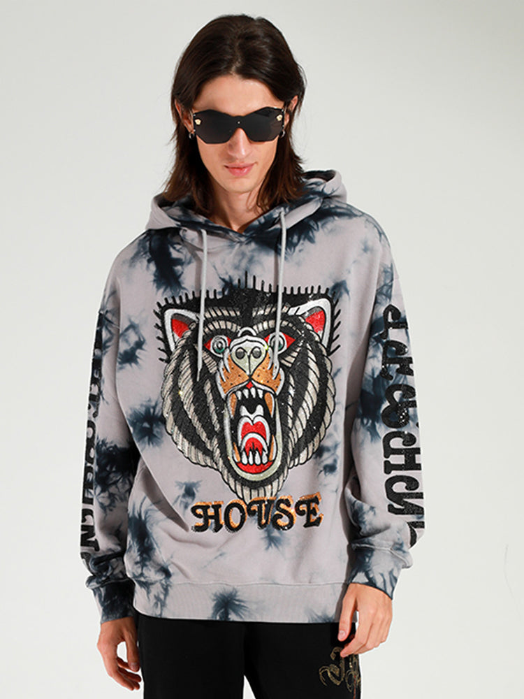 TCH Tiger Graphics Rhinestone Tie Dye Hoodie