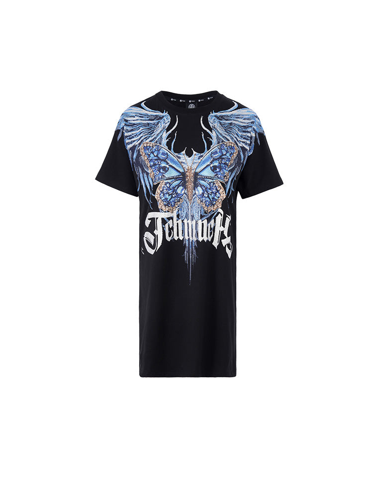 TCH Butterfly Rhinestone Wings Bedazzled Shirt Dress