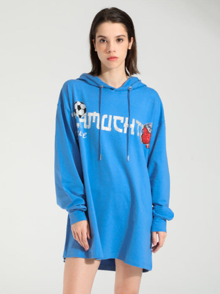 TCH Rhinestone Graphic Oversized Hoodie Dress