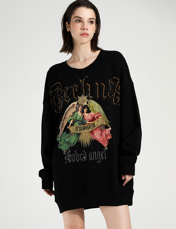 TCH Oversized Rhinestone Angel Wings Sweatshirt Dress