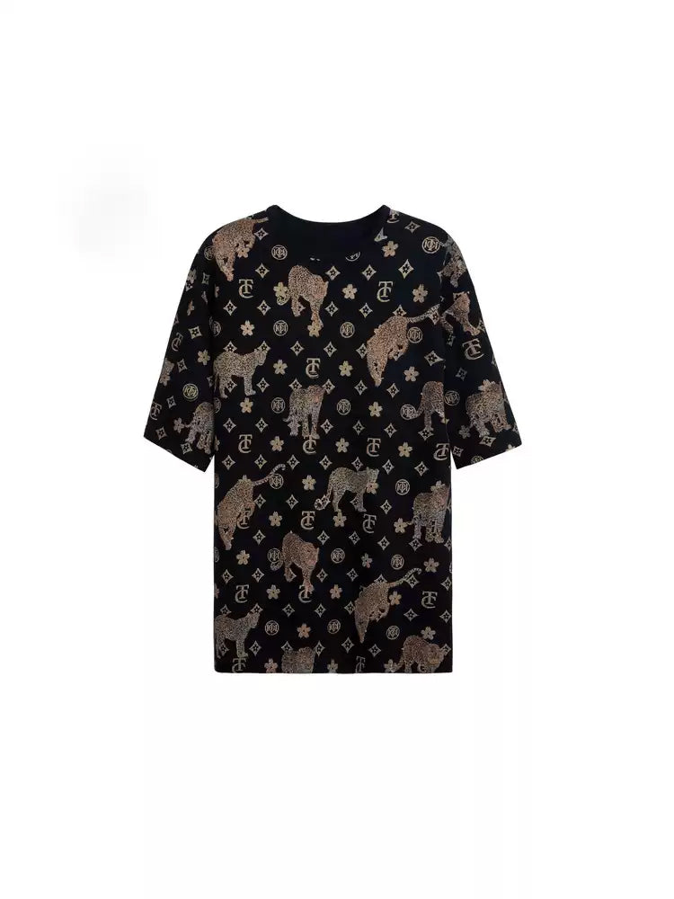 TCH Luxury Animal Print Rhinestone T-shirt Dress