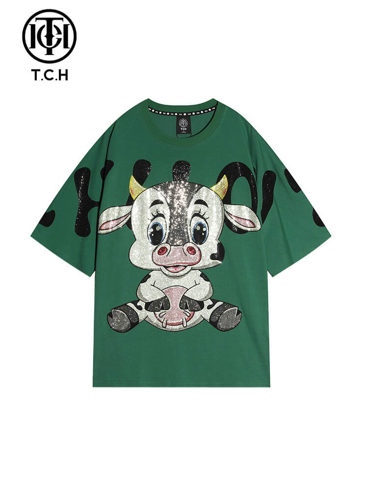 TCH Short Sleeve Unisex Cartoon Rhinestone T-shirt