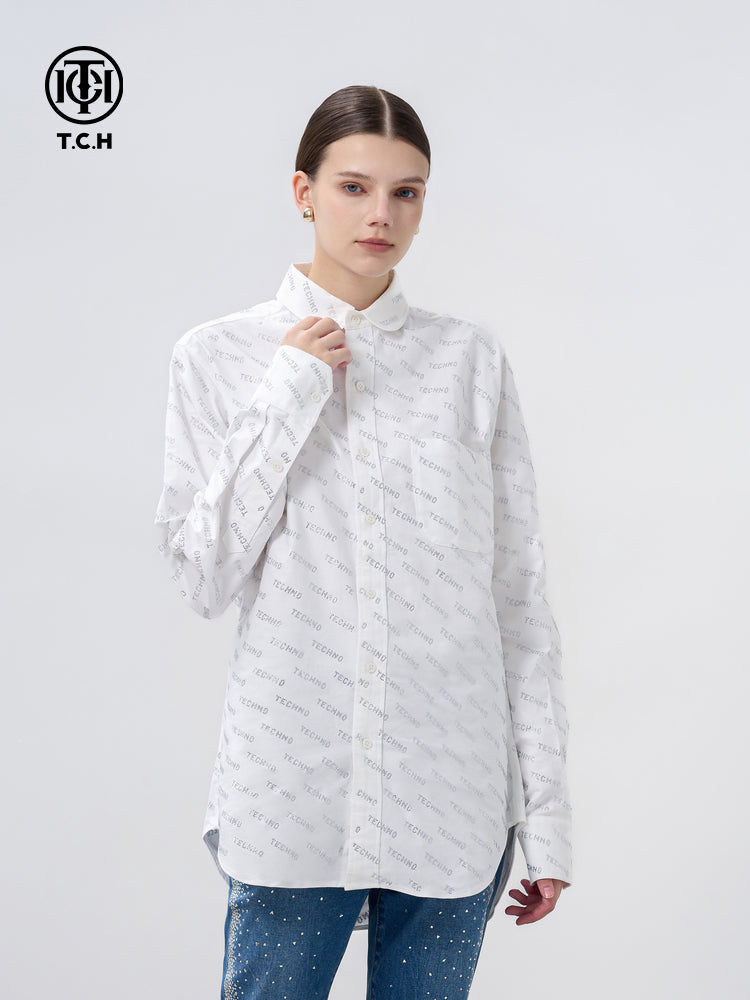 TCH Rhinestone Cotton Logo Print Shirt