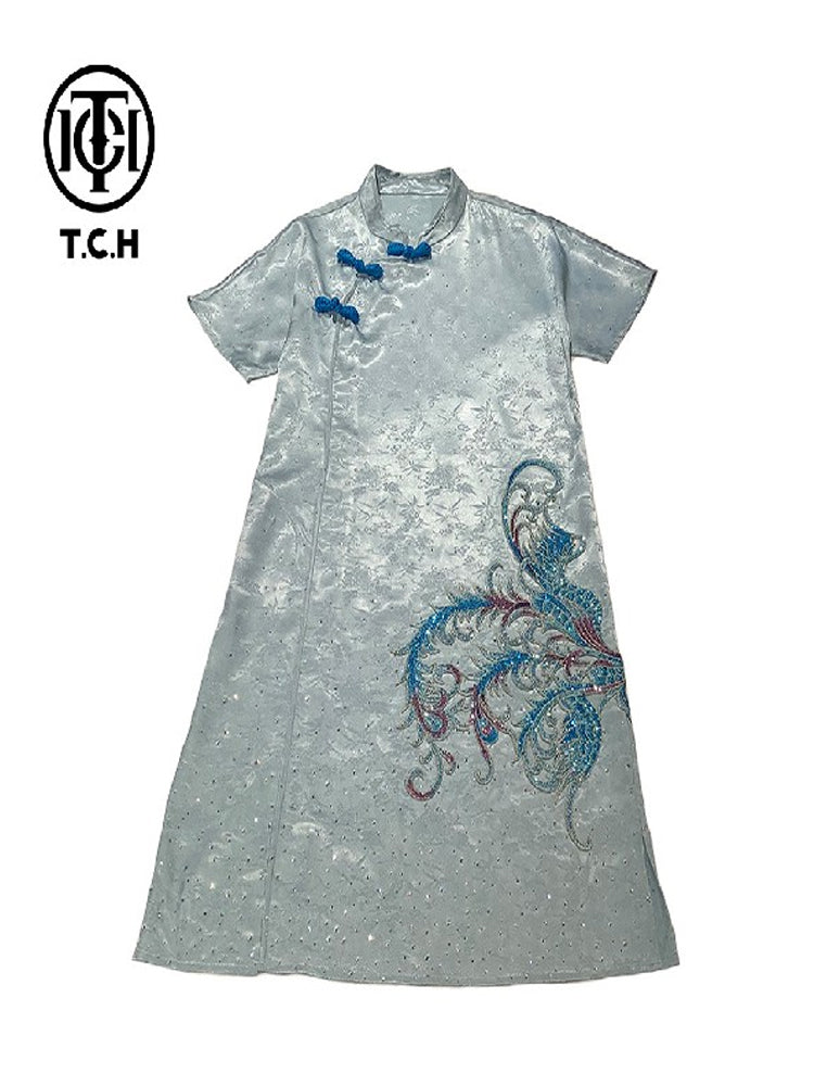 TCH Crystal-Embroidered Silk Midi Dress